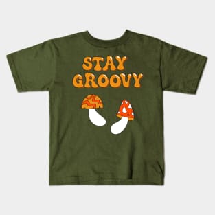 Stay Groovy. Cute Hippie Mushrooms Art 60s 70s illustration Kids T-Shirt